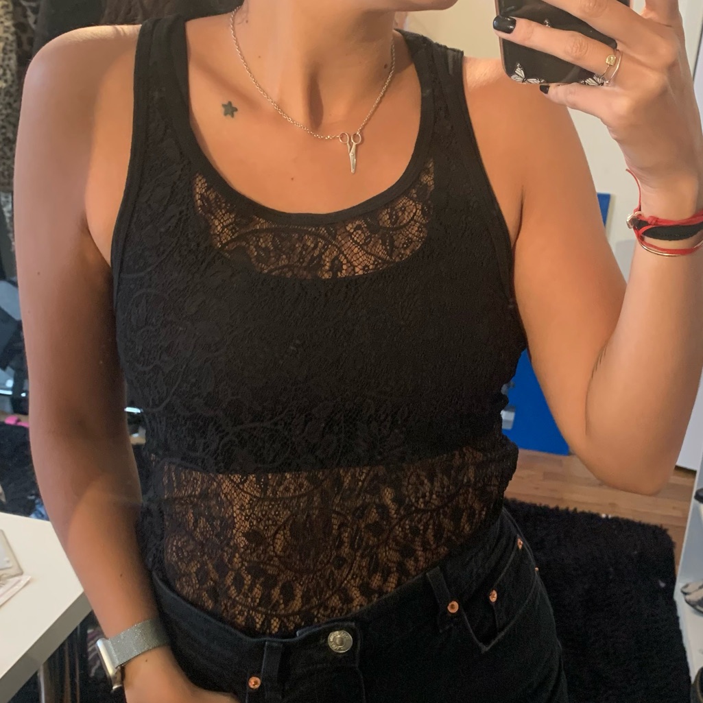 International Brand Black Lace Muscle Tee